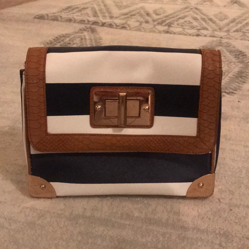 Aldo Navy and White Striped Crossbody Purse